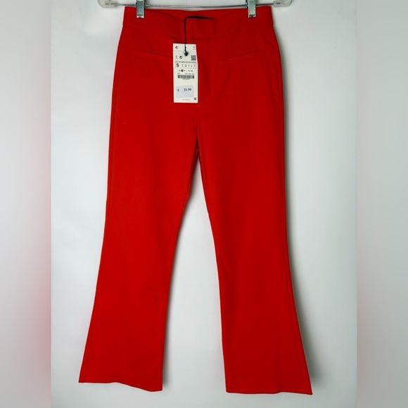 NWT Zara Red Orange Ankle Flare Dress Pants - Picture 1 of 5
